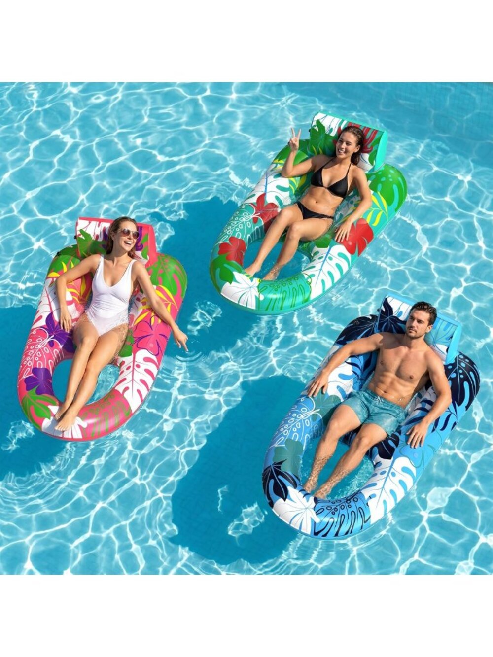 3 Pack Heavy Duty Inflatable Pool Floats with Cup Holders & Backrest - Extra